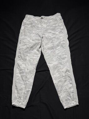 DKNY Womens Cargo Pants Small White/Gray Camo Stretch Drawstring